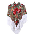 Gudessly Women's Traditional Scarf Wrap Tassel Fringes Neck Head Shawl Retro Scarf Floral Poncho Printing Square Cape 50inch - color: White