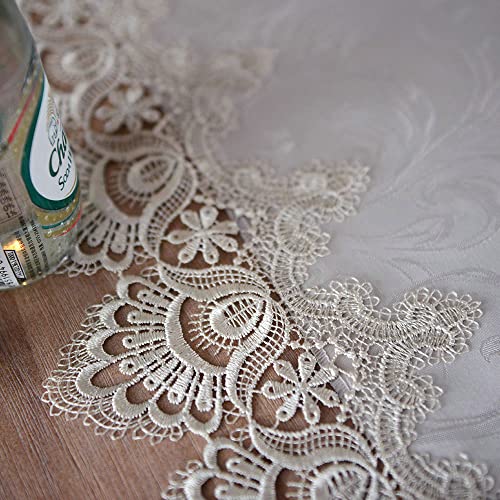 ARTABLE Lace Table Runner Macrame Farmhouse Boho Christmas Rustic Embroidered Dresser Scarf Oblong for Wedding Shower Kitchen Outdoor Party Decor (Stone Grey, 16 x 48 Inch) - color: Stone Grey, size: 16 x 48 Inch
