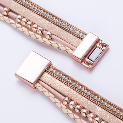 FANCY SHINY Boho Leather Wrap Bracelet Stackable Infinity Chunky Cuff Bracelets Western Hippie Outfits Jewelry Valentine Gifts for Women - color: Rose Gold