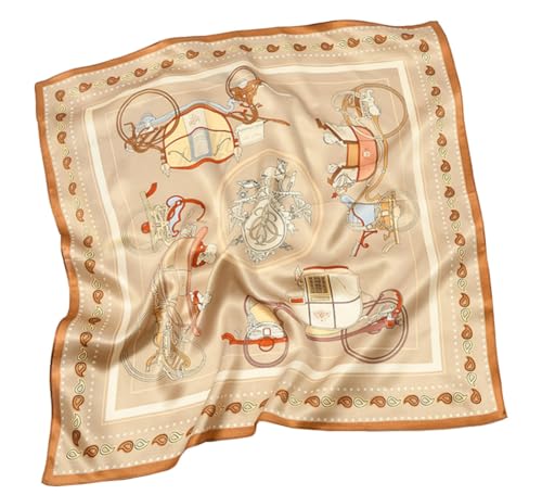JERLA 100% Pure Mulberry Silk Square Scarf for Hair-27''x27'' Women Men Natural Silk Neckerchief Headscarf - color: Paisley Khaki