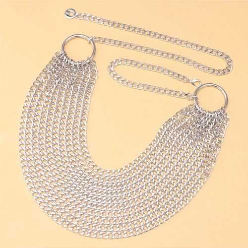 THREEBOY Women Apparel Belts Fashion Sexy Multilayer Metal Pearl Waist Chain Belt - color: New Silver