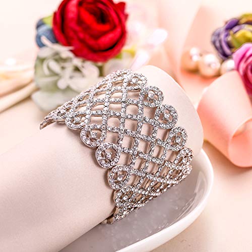EVER FAITH Art Deco Love Knot Wide Stretch Bridal Bracelet Austrian Crystal - color: Clear Silver-Tone