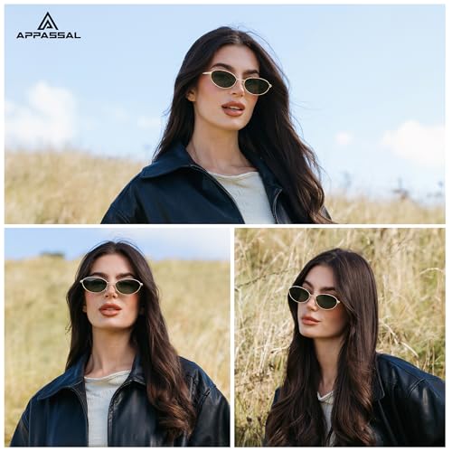 Appassal Retro Oval Sunglasses for Women Mens with Spring Hinge Sunnies AP3696 - color: A3 Gold/Green&gold/Brown