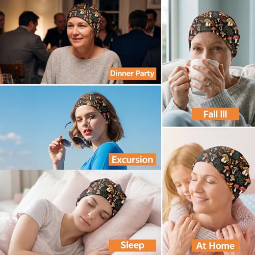 Chemo Caps Slouchy Beanie Hat Stretch Cancer Head Wraps Turban Sleep Headwear Scarf for Women Girls Men - color: I-4-mushroom