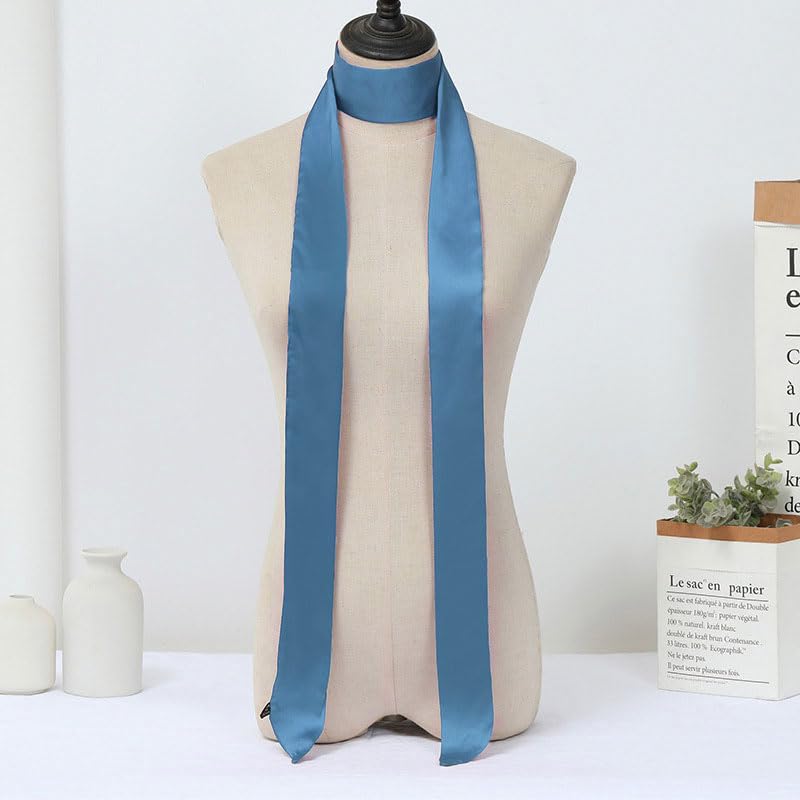 Long Thin Skinny Scarf Satin Neckerchief Ribbon Tie Waist Belt for Women - color: Blue