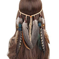 WLBON Halloween Boho Feather Headband Hippie Indian Hair Hoops Bands Tassel Bohemian Headpiece Hairband Women Christmas Wedding Holiday Festival Masquerade Cosplay Dress Up Birthday Party Accessories - color: Gray Feather