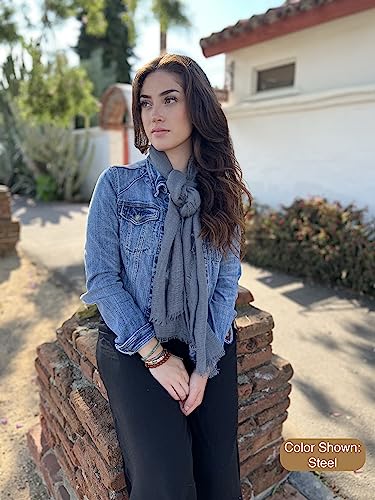 Humble Hilo Womens Woven Bohemian Style Gauze Scarf,Shawl, Head Wrap Fringed Edge Lightweight, Long Folds Small - color: Light Grey