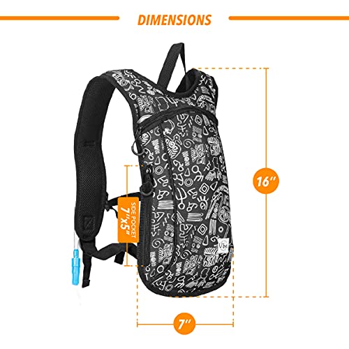 Vibe Festival Gear Rave Hydration Pack Backpack with 2L Water Bladder for Women Men – Festival Hydropack, Hydro Pack, Leak Proof, Lightweight – Teens, Party, Hiking, Running, Outdoor Sports - color: Black&White
