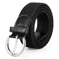 JASGOOD Women Men Braided Woven Elastic Stretch Waist Belt Golf Canvas Fabric Casual Belt for Jeans Pants - color: D-black, size: Fit Size 42"-45"