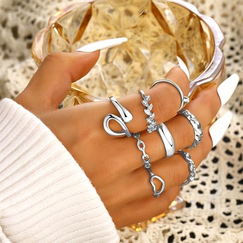 FAXHION 24-60 Pcs Gold Stackable Rings for Women, Knuckle Rings Chunky Gold Ring Set Dainty Stacking Cute Rings, Multiple Sizes Cute Jewelry Set Gift - style: Silver-24 Pcs
