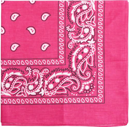 Raylarnia Bandana Multi-Purpose 100% Cotton Headbands for Women, 22 inch Paisley Cowboy Bandanas for Men - color: Hot Pink