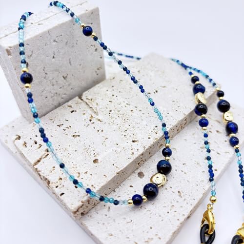 Damanse Beaded Glasses Chain,Eyeglass & Sunglass Strap For Women Stylish - color: Blue Tiger's Eye Design