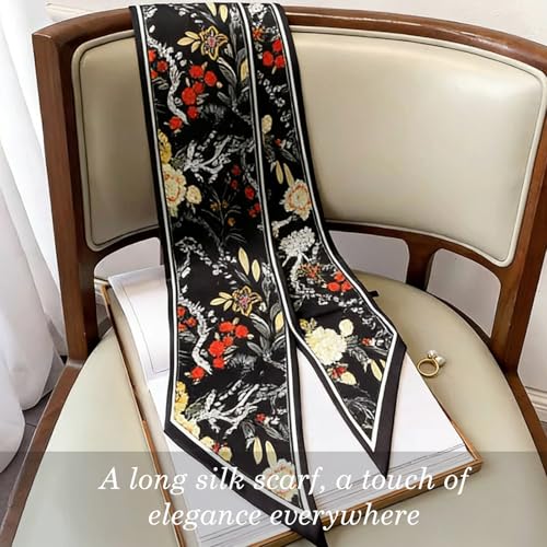 Sumolux Head Hair Scarf for Women Neck Purse Bag Handbags Scarf Like Silk - color: Black Colorful Flowers