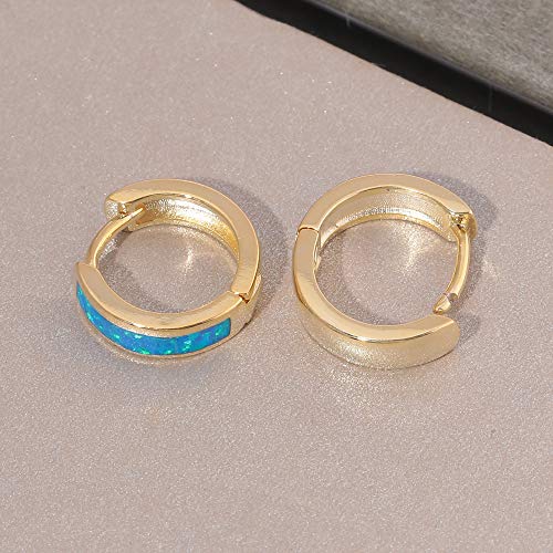 CiNily Huggie Earrings Opal Hinged Hoop Earrings Gold Plated Hypoallergenic Small Hoop Earrings for Women Teen Girls Men Sensitive Ears - color: Gold Blue