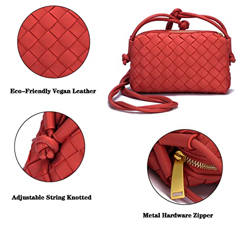 ZEDIUH Woven Bag for Women Crossbody Shoulderbag, Small Vegan Leather Purse - color: Red