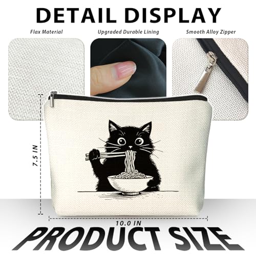 Black Cat Makeup Bag, Funny Black Kitty Eat Noodles Cosmetic Bags for Women, Cat Mom Lady Lover Gifts for Women, Pet Lovers Owners Gifts Zipper Makeup Pouch - color: 02-Cat(02)