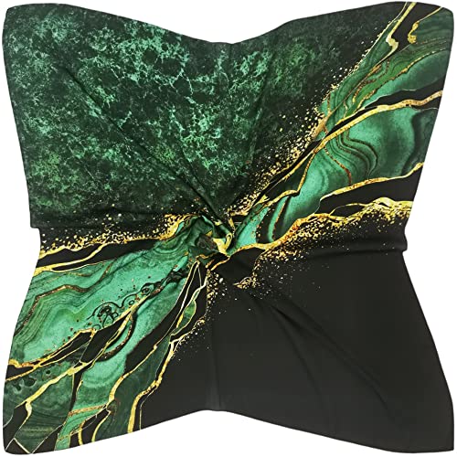 Julunar Silk Like Head Scarf for Women - Satin Large Hair Scarves - 35" Square Silk Hair Wrap for Sleeping with Gift Packed - color: A007-1 Coastline Green