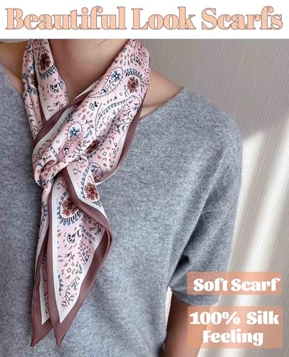 kcctoo 59” Long Silk Like Head Scarf Women's Fashion Square Neck Satin Scarfs for Bag Hair Scarves Gift 59 * 5.9” - color: D3 Pink Flower Drop Shaped