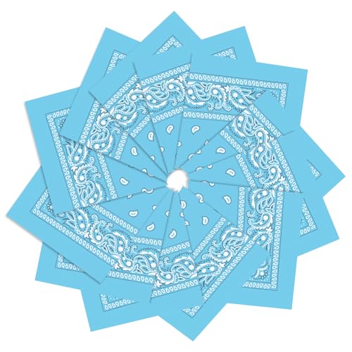 12 Pack Bandanas Unisex Paisley Cowboy Bandanas Bulk Multi Purpose Headband Scarf for Men Women Costume - color: Light Blue, style: Classic