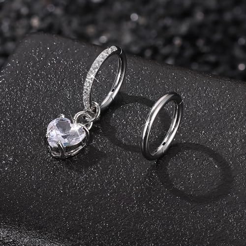 THUNARAZ 2Pcs Belly Button Rings for Women Surgical Stainless Steel Clicker Belly Rings Hoop CZ Heart Butterfly Dangle Navel Rings Belly Piercing Jewelry Silver Tone 14G - color: Silver Tone-Heart