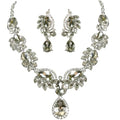 Women Jewelry Set Rhinestone Crystal Bride Statement Choker Necklace Teardrop Cluster Dangle Earrings Set for Wedding Prom Party - color: Silver