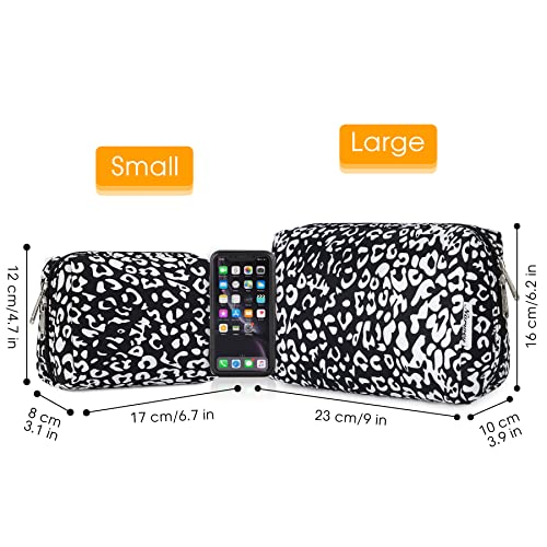 Narwey Small Cheetah Makeup Bag for Purse Mini Cosmetic Bag Travel Makeup Pouch Zipper Pouch Cute Make up Bags with Compartments for Women Girls (Black Leopard, Small) - color: Black Leopard, style: Small