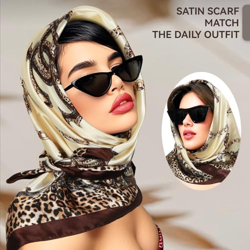 Head Scarf for Women Hair - 2 Pack 35" Square Satin Scarf, Silk Hair Scarf for Women Head Wrap for Sleeping - color: Mocha Blush & Pale Butter