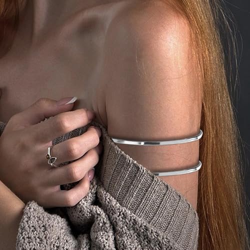 YVVLEE 4PCS Gold Silver Arm Cuff Jewelry for Women Upper Arm Cuff Bangle Band Armlet Adjustable Minimalist Coil Arm Armband Set - color: D
