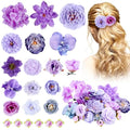 BBTO 21 Pcs Flower Hair Clip Rose Hair Clips Barrettes for Women Flower Accessories Boho Bride Claw Clip Hairpin Brooch Pin Headpiece for Wedding (Purple Series) - color: Purple Series