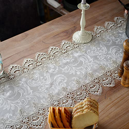ARTABLE Lace Table Runner Macrame Farmhouse Boho Christmas Rustic Embroidered Dresser Scarf Oblong for Wedding Shower Kitchen Outdoor Party Decor (Stone Grey, 16 x 35 Inch) - color: Stone Grey, size: 16 x 35 Inch