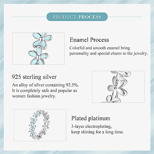 MUNDELL 925 Sterling Silver Dainty Daisy Rings Blue Flower Finger Rings for Women Stacking Promise Rings Fine Jewelry - color: Blue
