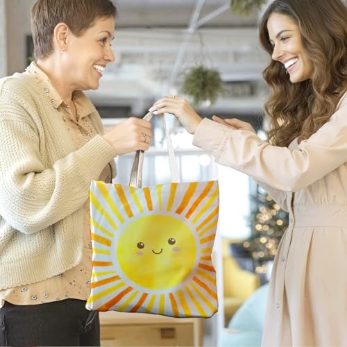 Boho Sun Sunshine Tote Bag, Colorful Canvas Tote Bags, Reusable Grocery Shopping Bag - color: Yellow Sunshine