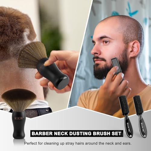 NICEMOVIC 3 IN 1 Barber Neck Duster Brush Set, Professional Barber Accessories Cleaning Supplies, Duster Nylon Brush Hair Cutting Styling Brush Tool (Black) - color: Black&Black