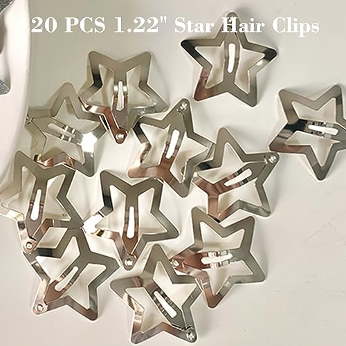 20 PCS 1.22" Star Hair Accessories - Non-Slip Metal Snap Clips and Barrettes for Girls & Women, Y2K Style - color: 1.22" Silver(20PCS)