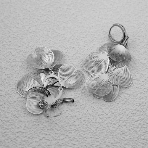 Boho Flower Layered Floral Leaf Drop Dangle Earring For Women,Metal CZ Gold Lightweight Flower Bohemian Gold Petal Exaggerated Jewelry Earrings For Women Brides Party Prom Wedding - color: White Gold