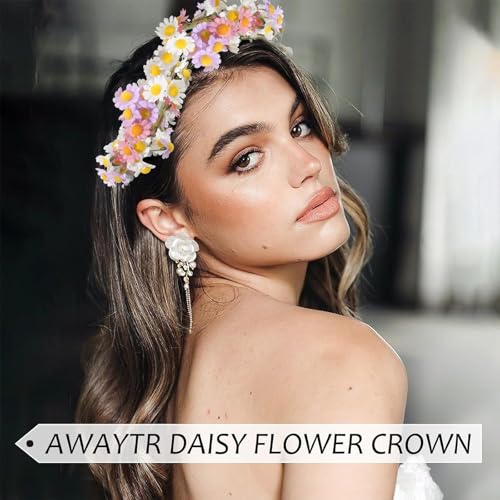 AWAYTR Flower Hippie Floral Crown - Boho Sunflower Headband for Women, Hippie Costume and Hair Accessories (Purple/Pink/White) - color: Purple/Pink/White
