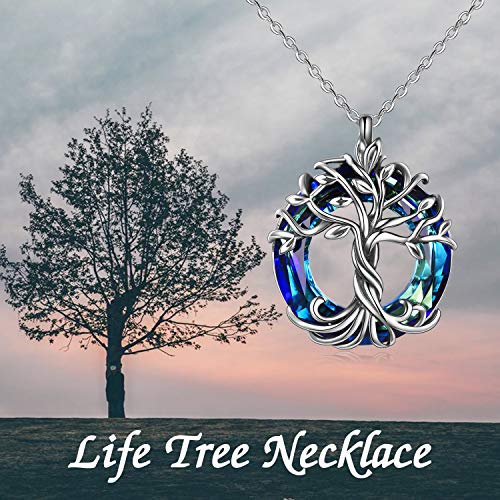 TOUPOP Tree of Life Necklace Gifts for Women 925 Sterling Silver Family Tree Pendant with Crystal Birthday Irish Jewelry Gifts for Women Her Wife Mom - color: 01-Blue Crystal-Silver Oxide