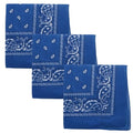 Motique Accessories Set of 3 Paisley Bandanas – 100% Cotton 22 Inch Head Scarf Neck Bandana Face Cover - color: Royal Blue