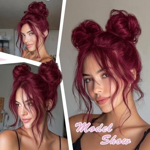 Messy Bun Hair Piece 100% Human Hair Chignons Scrunchies Elastic Rubber Band Hair Buns Scrunchie Donut Updo Real Hair Fake Messy Bun Extensions Wigs Buns Hairpieces for Women Burgundy - color: BUG