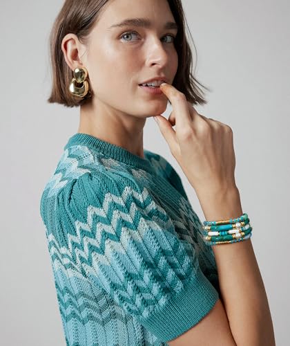 Elegance 11 designs colorful bracelets for women Surfer Thick Tube Heishi Summer Beach Beaded Stackable Boho Stretch Bracelets - color: Resin Blue