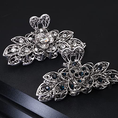 Large Claw Hair Clips 2PCS For Women and Girls Metal Retro Style With Sparkly Glitter Rhinestones Banana Jaw Hair Clamps Strong Hold Nonslip Hair Accessories