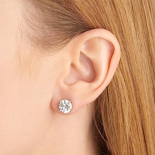 Amazon Essentials Plated Sterling Silver Cubic Zirconia Stud Earrings (Round & Princess) - color: White/Platinum, size: 8.5 mm, style: Round Cut