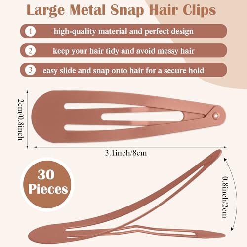 WILLBOND 30 Pieces 3.1 Inch Large Metal Snap Hair Clips Nonslip Barrettes Women Hair Accessories (Six Color) - color: Six Color, style: Minimalist