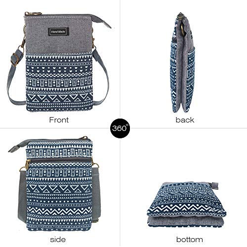 Roomy Cell Phone Purse Wallet Canvas Small Crossbody Purse Bags with Shoulder Strap For Women teen girlsl | Roomy - color: P-blue and Gray-2