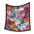 Premium Floral Scarf for Women 35x35 Square Silk Feel-Lightweight Scarves Headscarf Bandanas Wrapping Handbag - color: Wildflower Meadow (White/Purple)