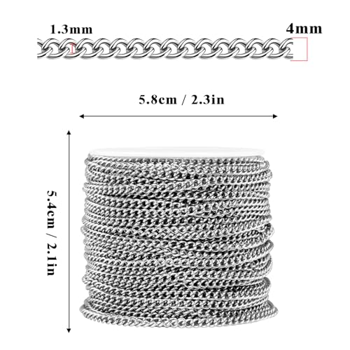 33FT Stainless Steel Curb Chain Roll, 4mm 304 Stainless Steel Flat Twisted Links Curb Chains Bulk Spool for Jewelry Making Necklace DIY Craft - color: Stainless Steel, size: 4.0mm width