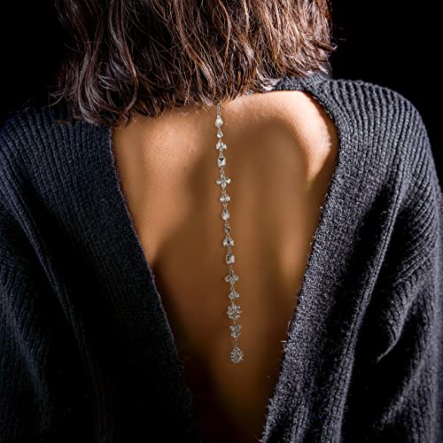 Holibanna Wedding Bridal Backdrop Necklace Crystal Flower Pendant Back Necklace Body Chain Jewelry for Women Girls (Silver)