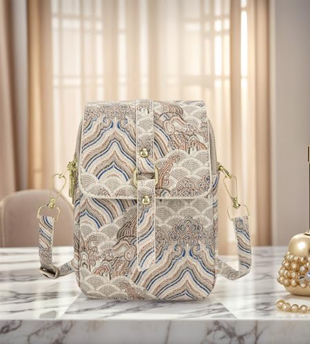 myfriday Vintage Crossbody Phone Bag for Women, Small PU Leather Shoulder Purse and Handbag - color: B-flower