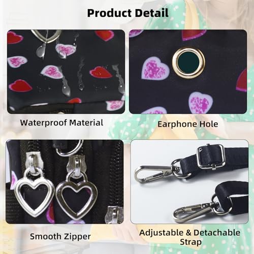 JANKS Small Crossbody Bag for Women - Mini Phone Purses with Crossbody Strap and Wallet - Nylon Arm Bag - color: C-cute Heart