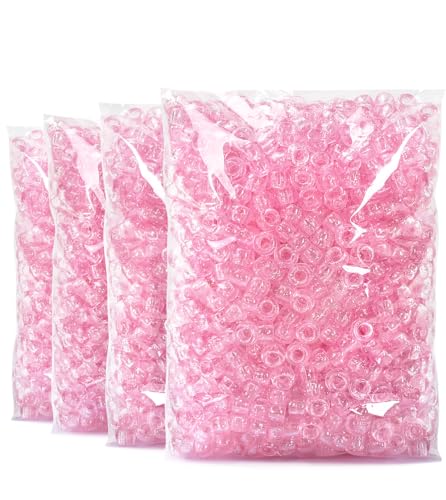 Praisebank Pony Beads, 4000pcs Pink Glitter, Beads for Jewelry Making, Beads for Crafts, Beads for Hair Braids. - color: Pink Glitter